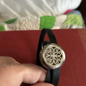 Black Leather Bracelet with Silver Filigree Clasp